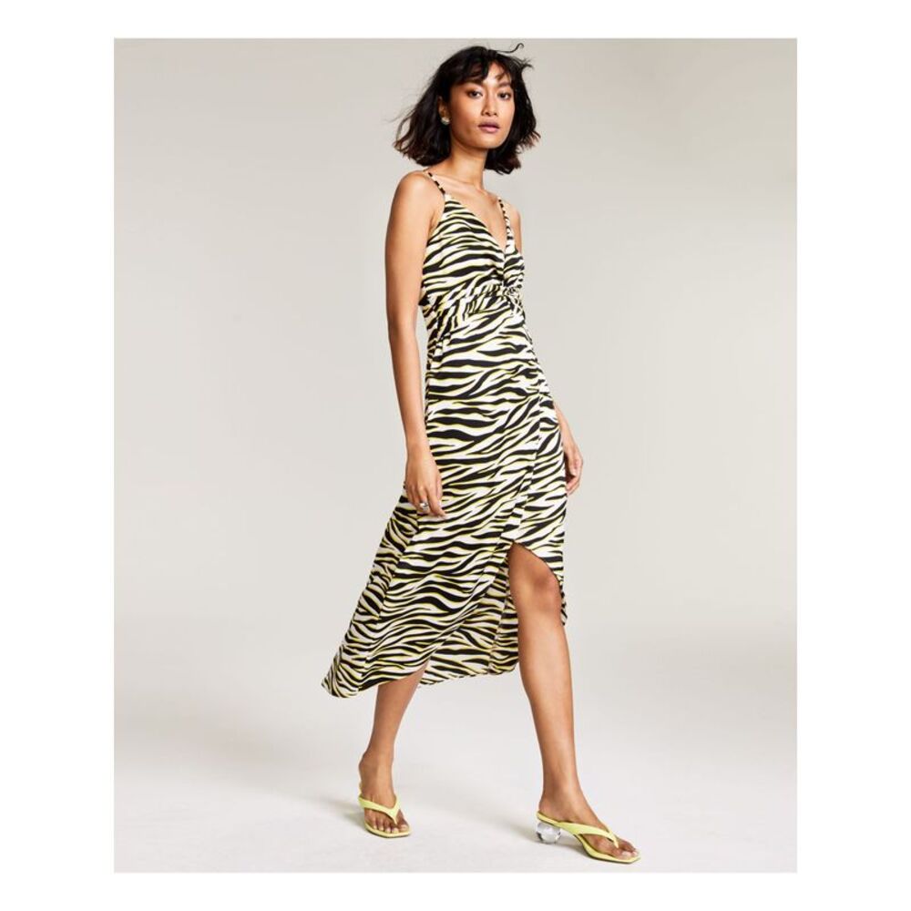 BAR III Womens Twist Front Hi-Lo Hem Lined Spaghetti Strap Midi Faux Wrap Dress - Picture 3 of 4